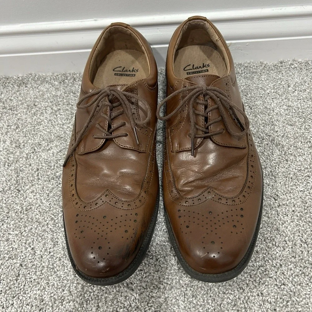 Clarks Collection Men's Size 10.5 Brown Leather Wingtip Oxford Dress‎ Shoes